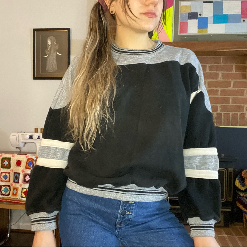 Vintage 90s Dash Stripe Colorblock Oversized Banded Unisex Crewneck Swea…